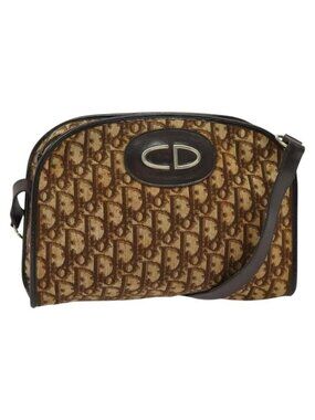Authentic Christian Dior Trotter Canvas Shoulder Bag Brown Gold